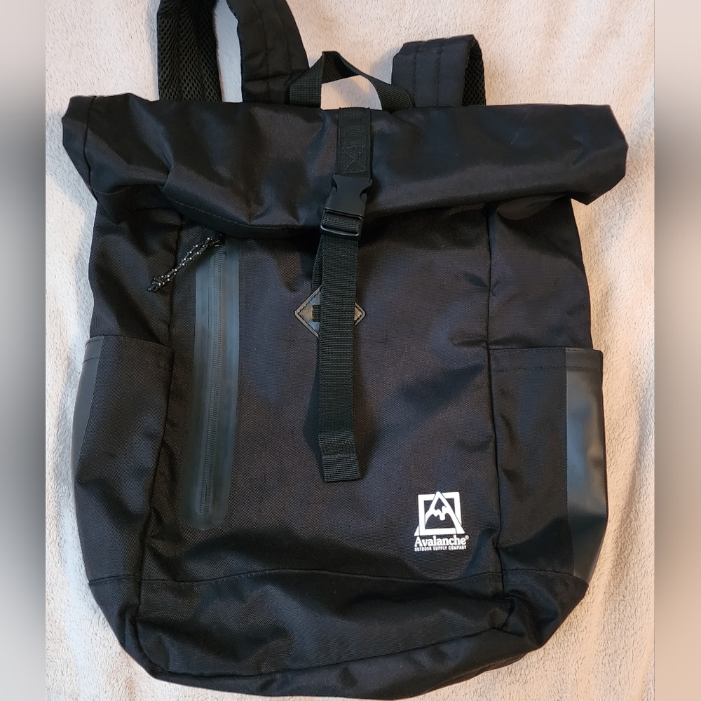 Avalanche Black Minimalist Roll-Top Backpack